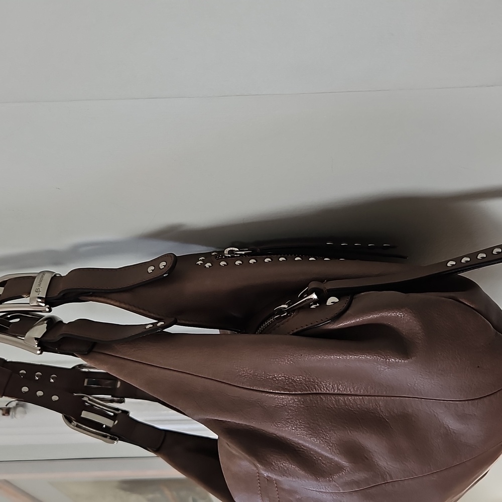 B. makowsky Studded Brown Leather Hobo Bag - Picture 6 of 11